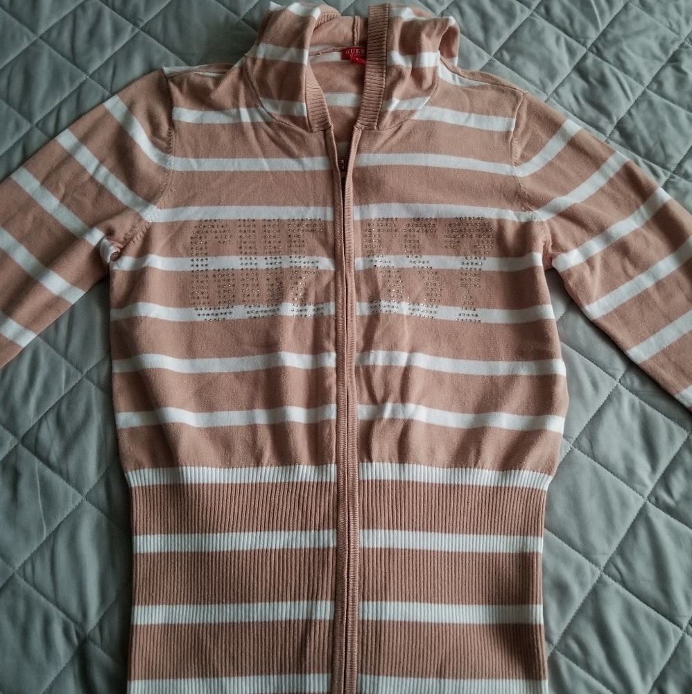 Guess size large pink striped long sleeve shirt hoodie
